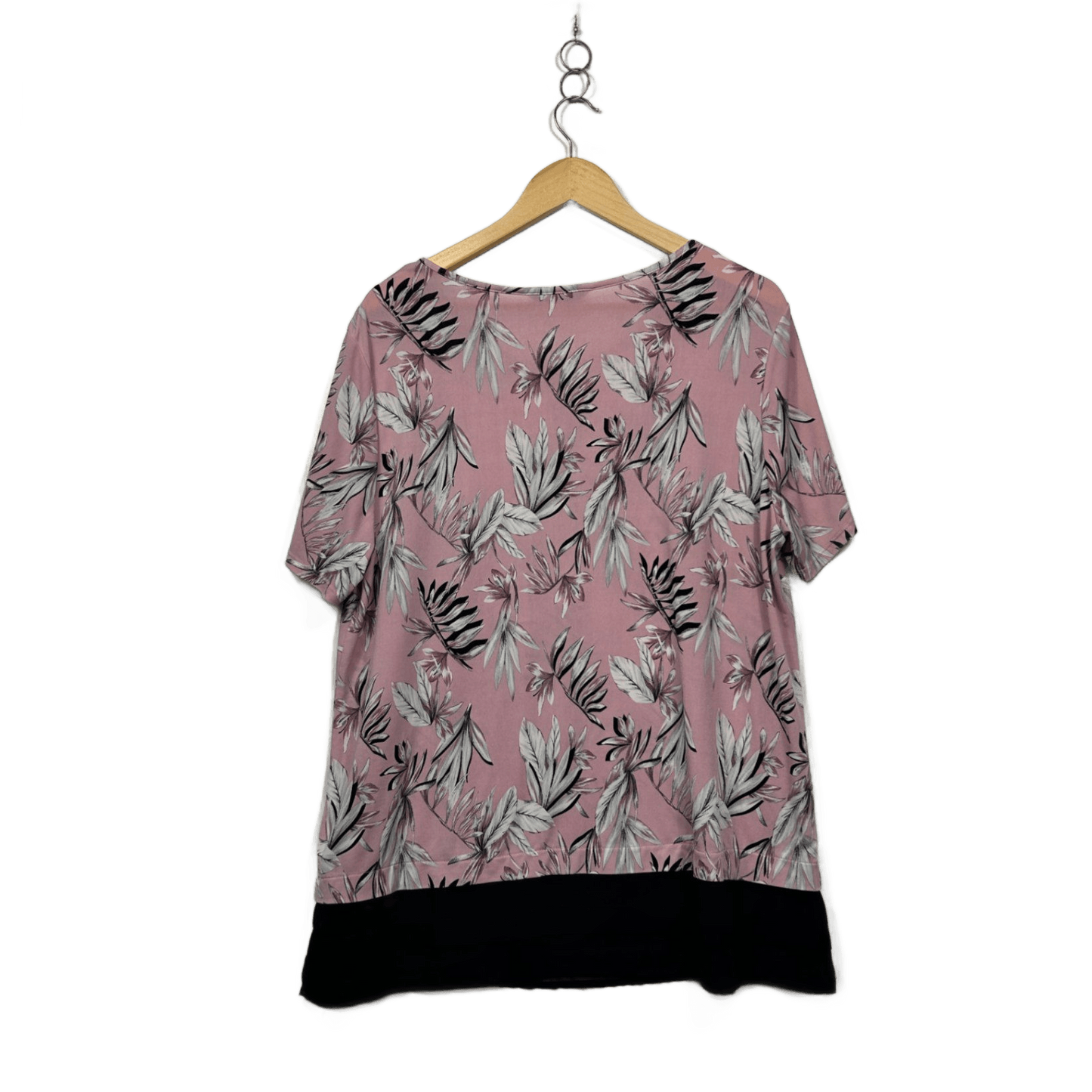 Liz Jordan Pink Black Floral Short Sleeve Top Blouse Size XL