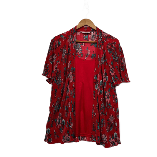 Millers Womens Red Short Sleeve Floral Pleated Top Size 16