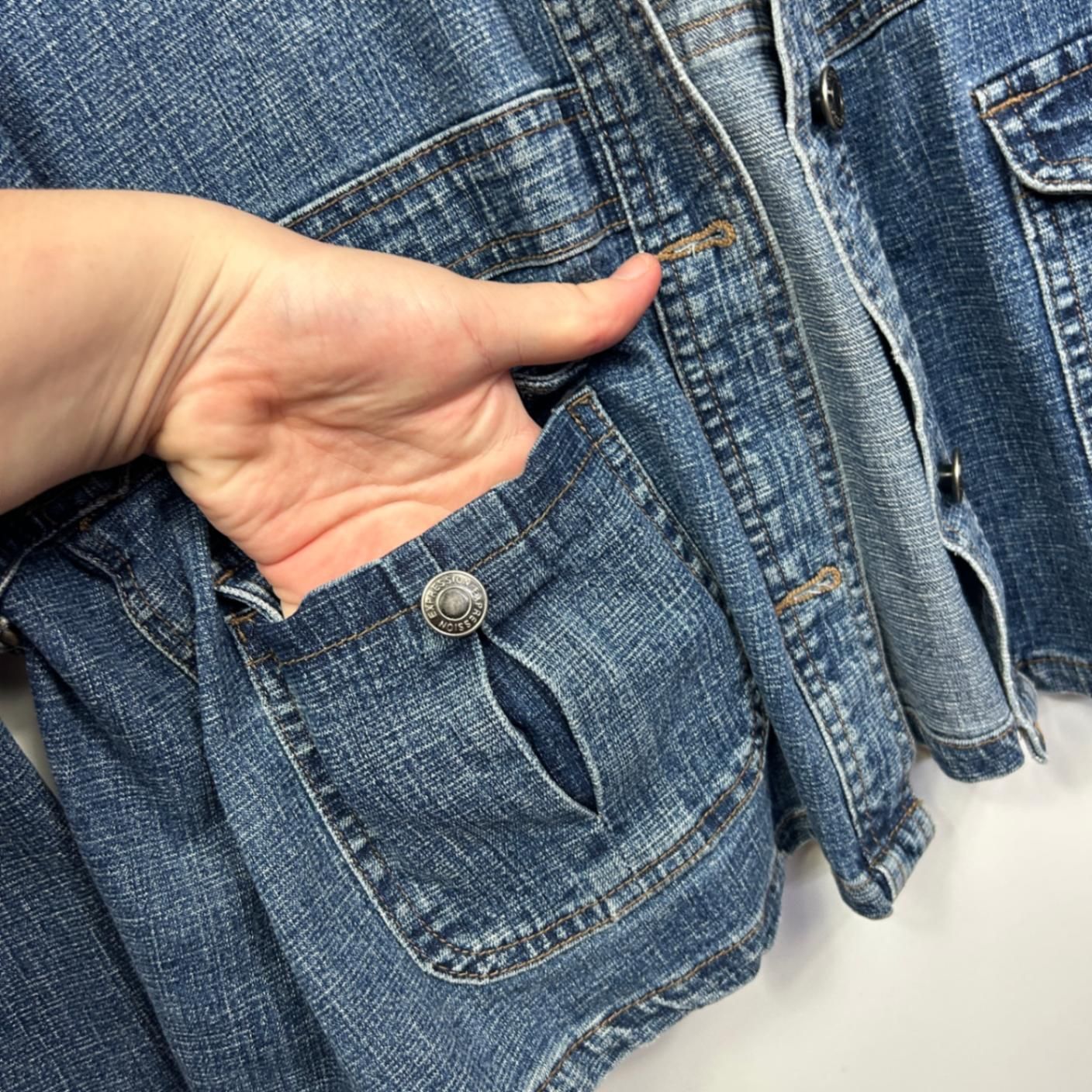 Vintage Expression Blue Denim Utility Pocket Jacket Size 20 Y2K