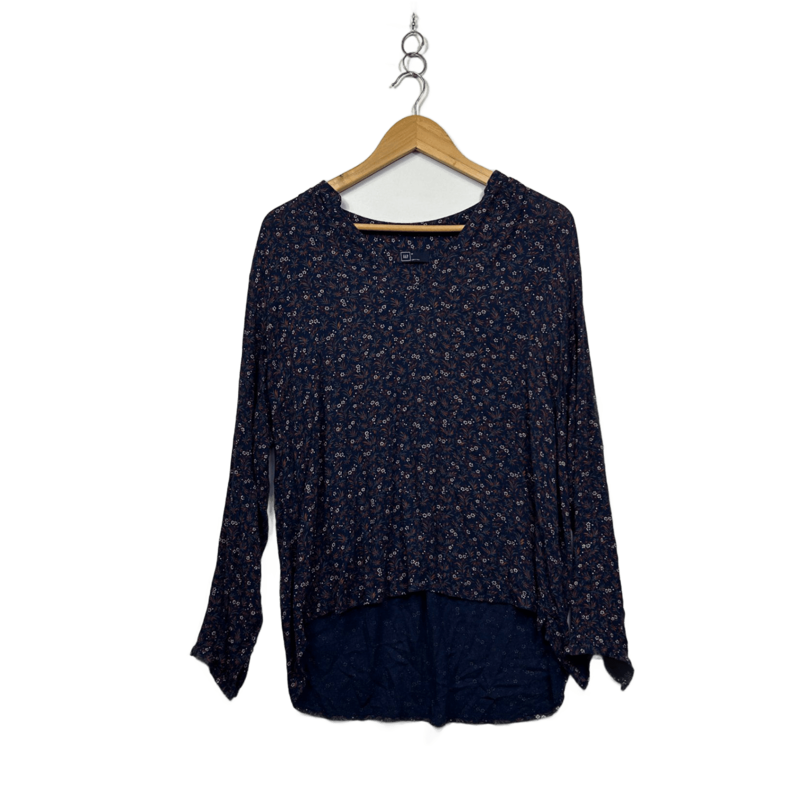 Gap Navy Blue Cotton Long Sleeve Floral Top Blouse Size M