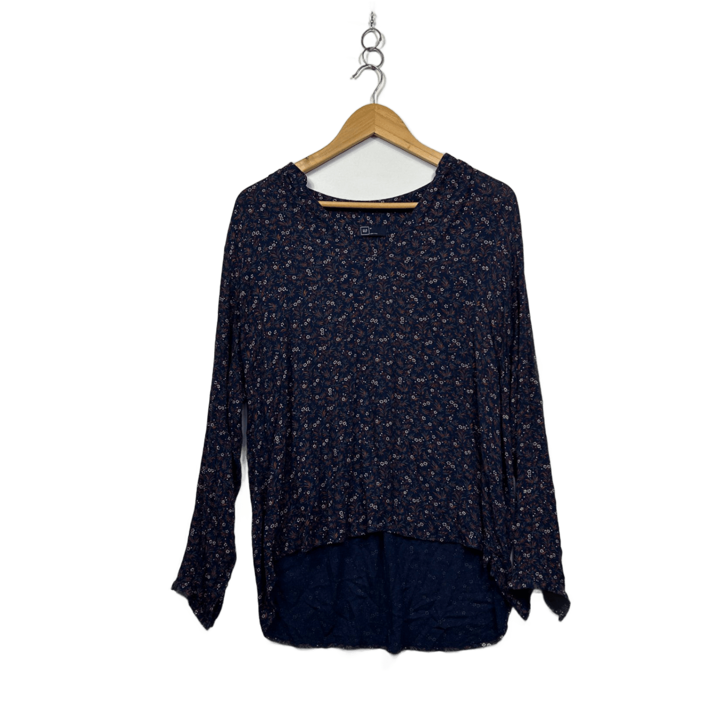 Gap Navy Blue Cotton Long Sleeve Floral Top Blouse Size M