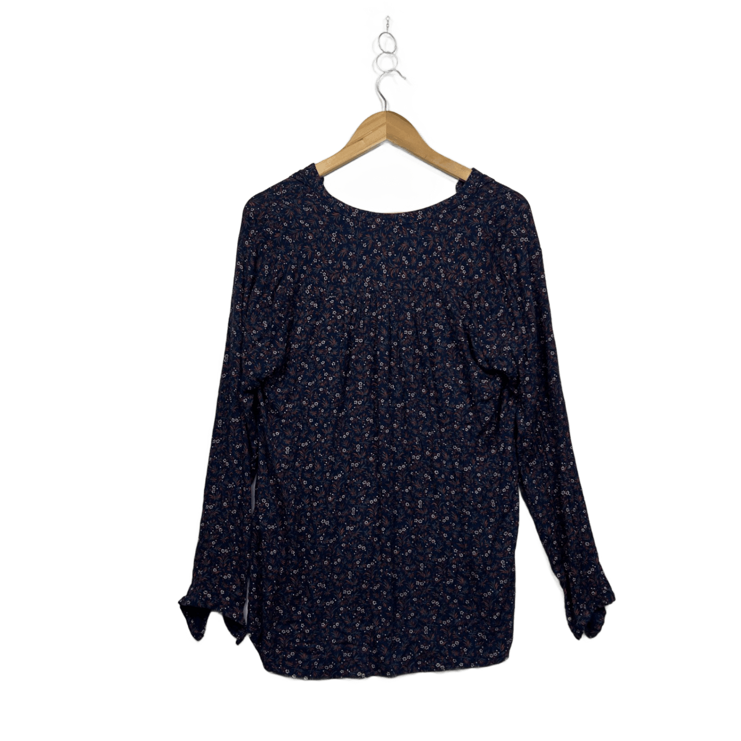 Gap Navy Blue Cotton Long Sleeve Floral Top Blouse Size M