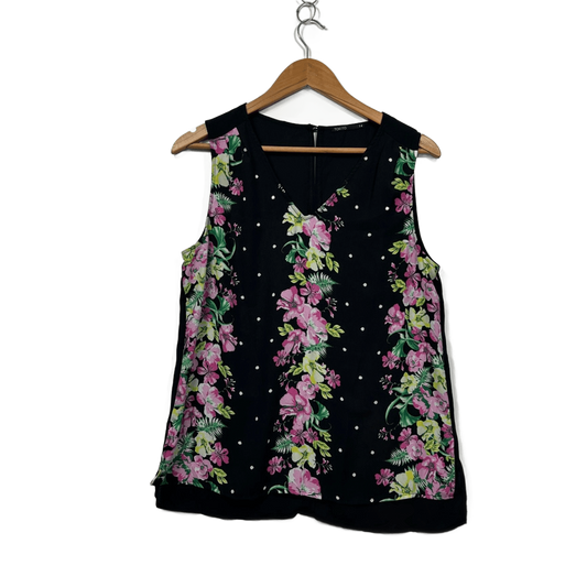 Tokito Black Floral Sleeveless V-Neck Top Blouse Size 14