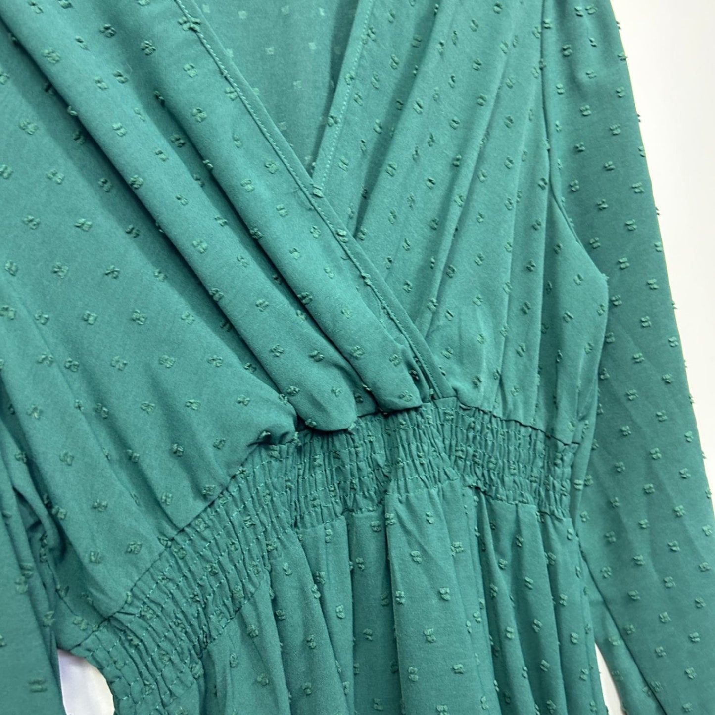 Womens Green Long Sleeve Mini V-Neck Fit & Flare Dress Size 12-14?