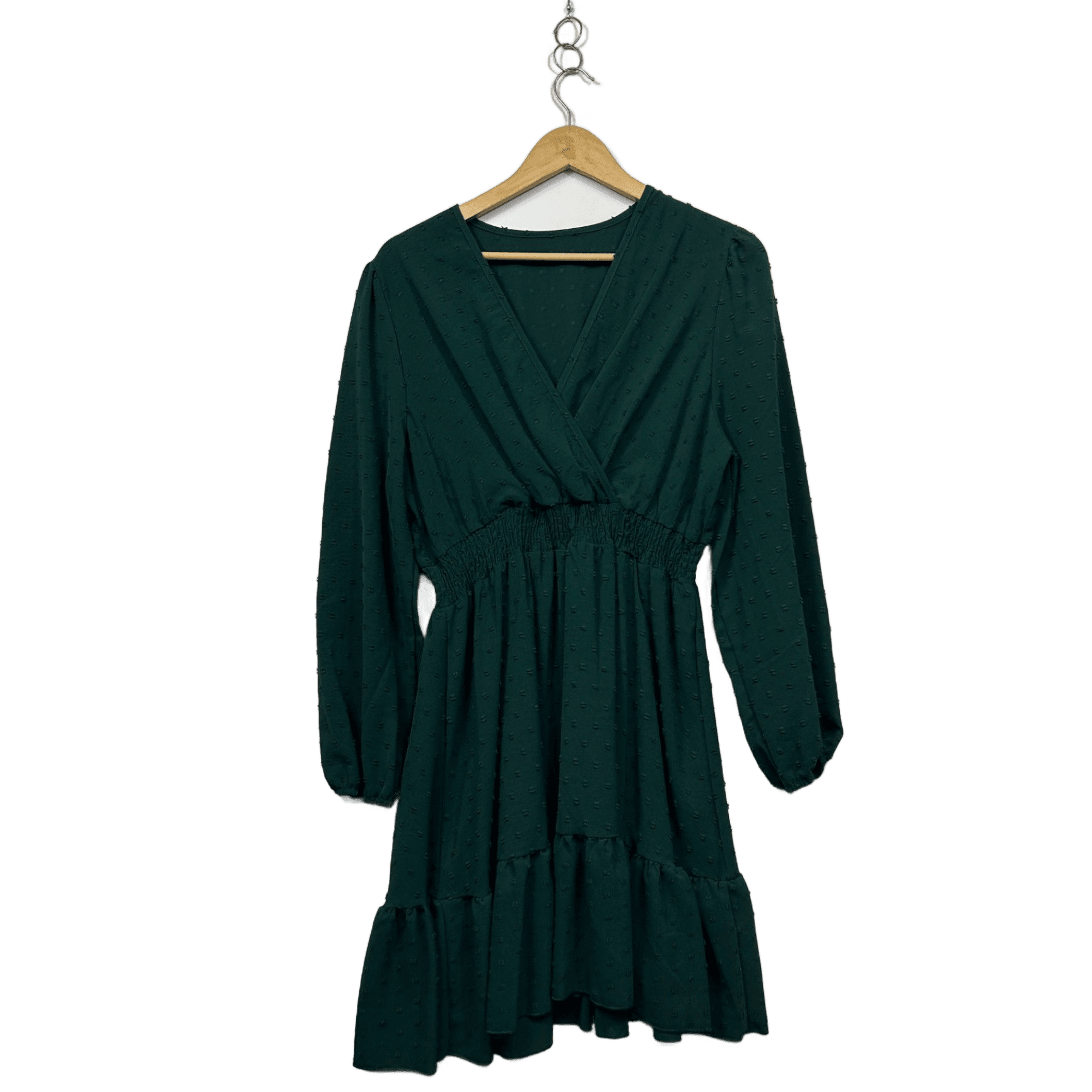 Womens Green Long Sleeve Mini V-Neck Fit & Flare Dress Size 12-14?