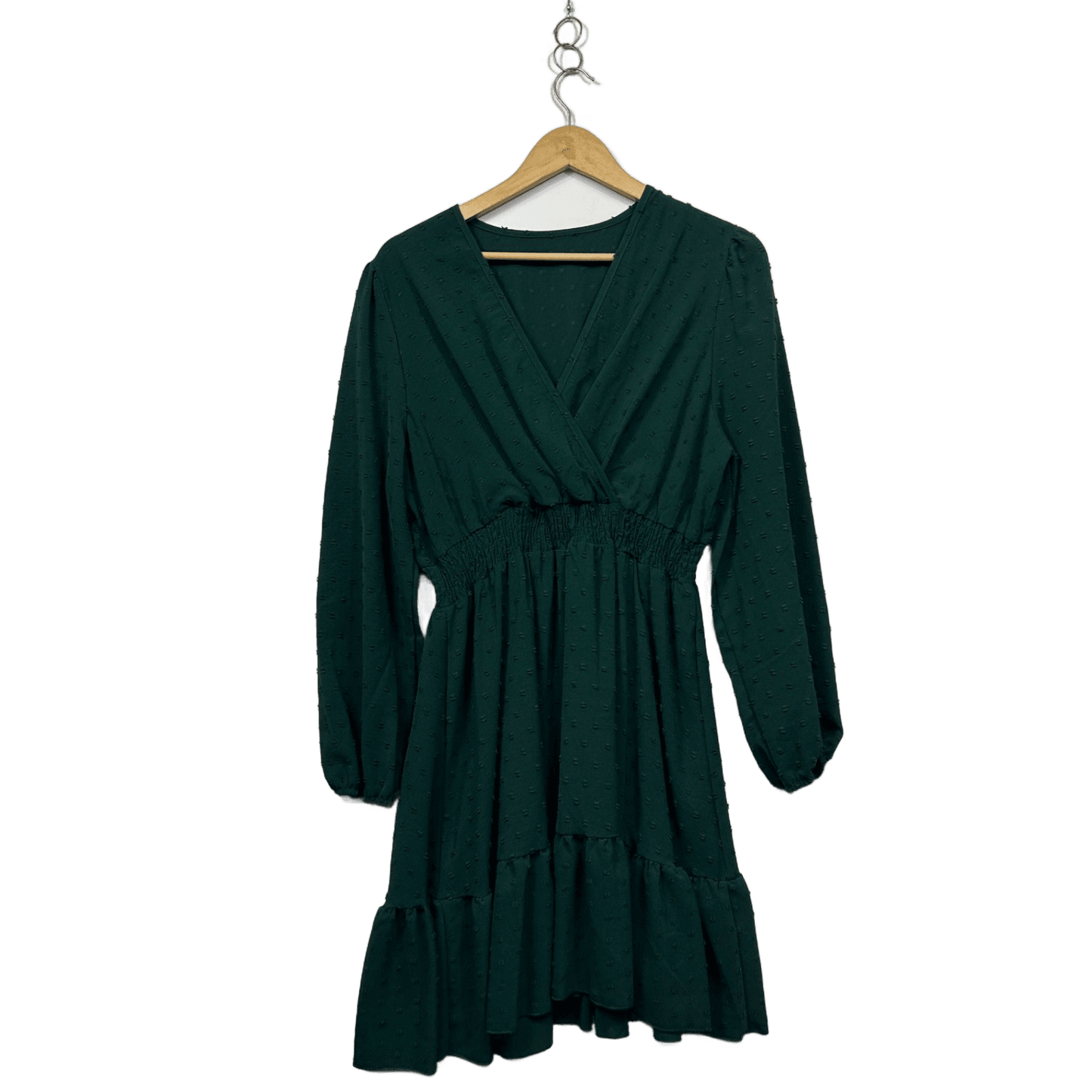 Womens Green Long Sleeve Mini V-Neck Fit & Flare Dress Size 12-14?