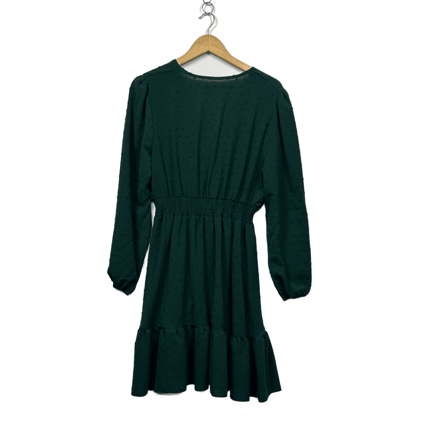 Womens Green Long Sleeve Mini V-Neck Fit & Flare Dress Size 12-14?