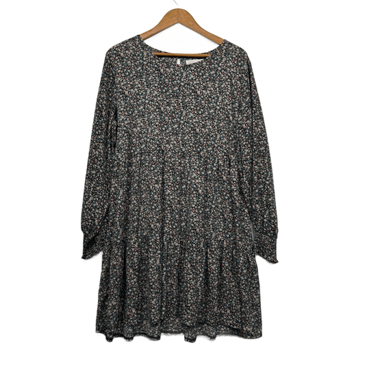 Miracle Multicoloured Floral Long Sleeve Smock Dress Size 14