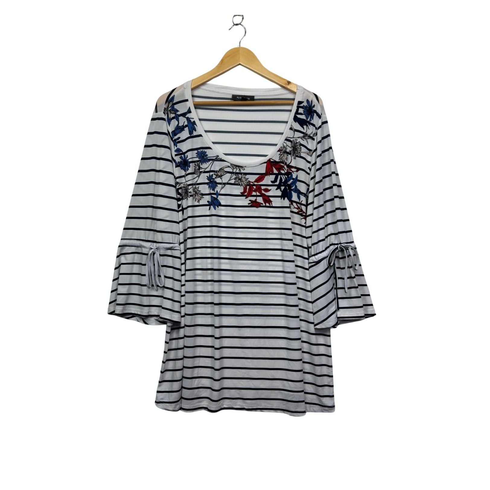 Autograph Womens White Floral Striped Tunic Casual Top Size 20