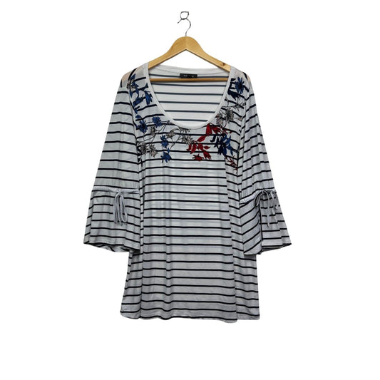 Autograph Womens White Floral Striped Tunic Casual Top Size 20