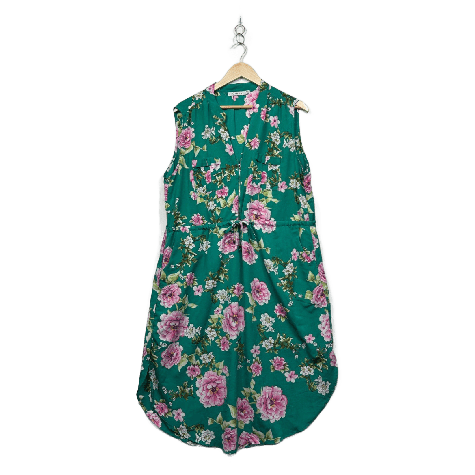 Lorraine Green Floral Sleeveless Pockets Dress Size 18