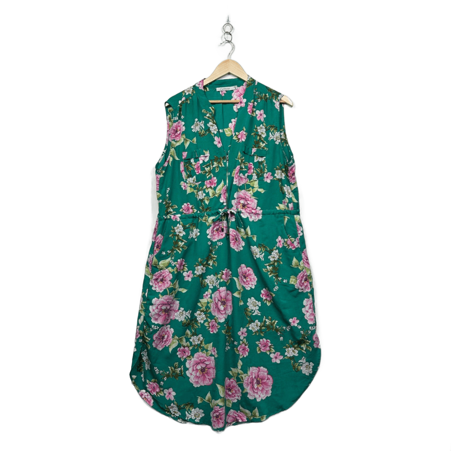 Lorraine Green Floral Sleeveless Pockets Dress Size 18