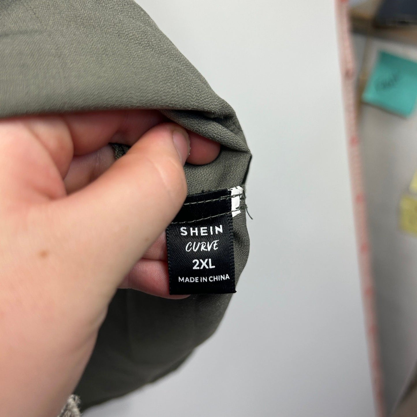 Shein Olive Green Short Sleeve Collared Button Up Blouse Size 2XL