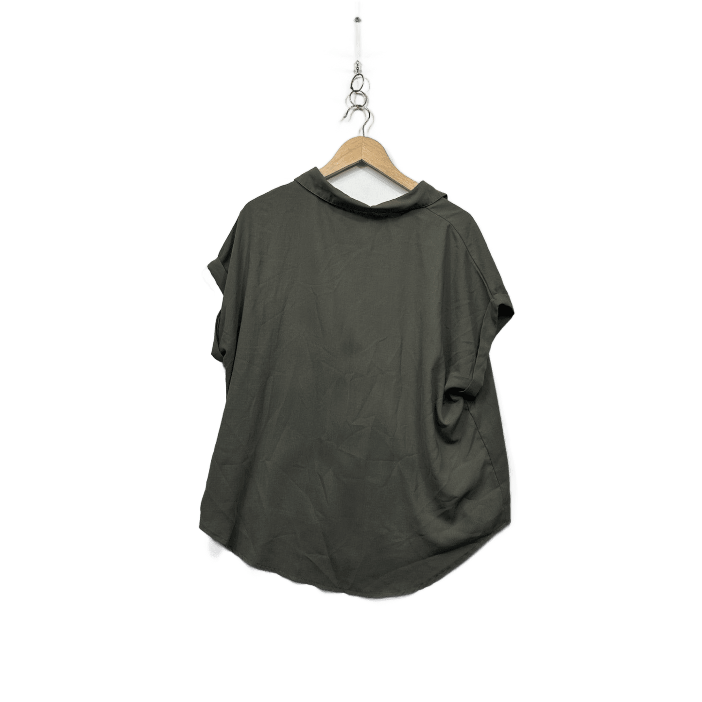 Shein Olive Green Short Sleeve Collared Button Up Blouse Size 2XL