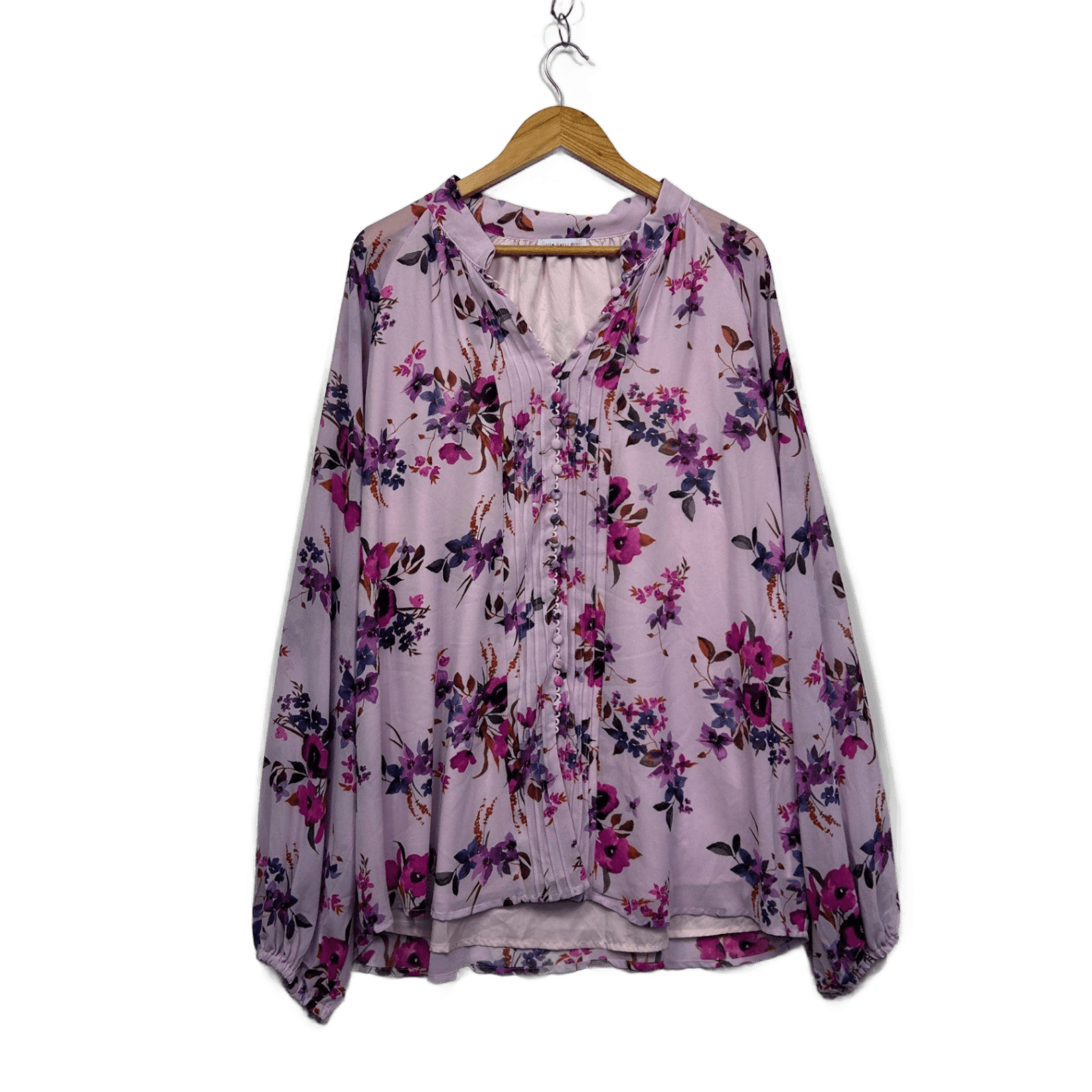 Little Party Dress Pink Purple Floral Long Sleeve Blouse Size 22 (Fault - Pull)