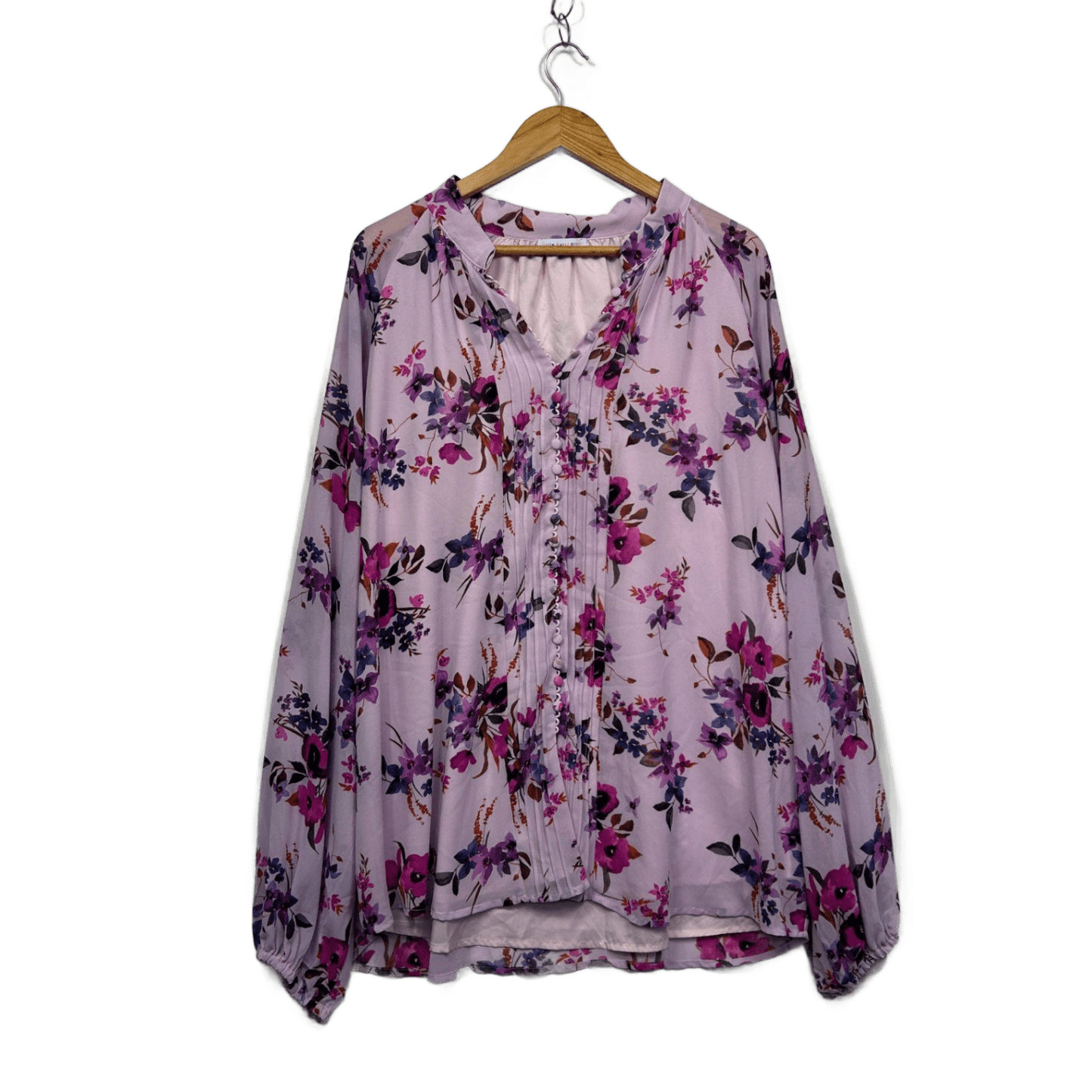 Little Party Dress Pink Purple Floral Long Sleeve Blouse Size 22 (Fault - Pull)