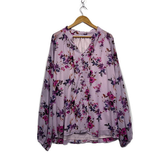 Little Party Dress Pink Purple Floral Long Sleeve Blouse Size 22 (Fault - Pull)