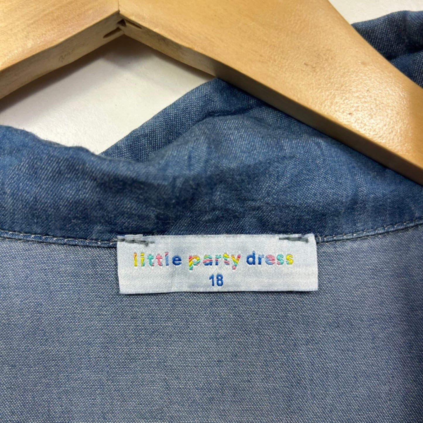 Little Party Dress Blue Chambray Cotton Long Maxi Shirt Dress Size 18