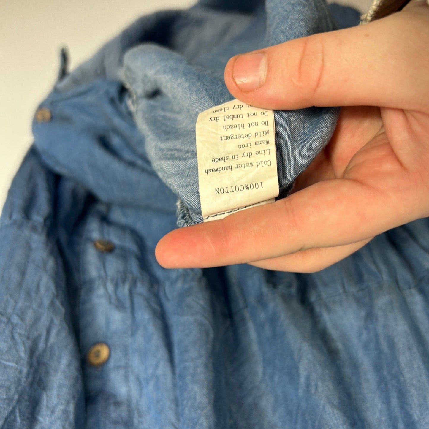 Little Party Dress Blue Chambray Cotton Long Maxi Shirt Dress Size 18