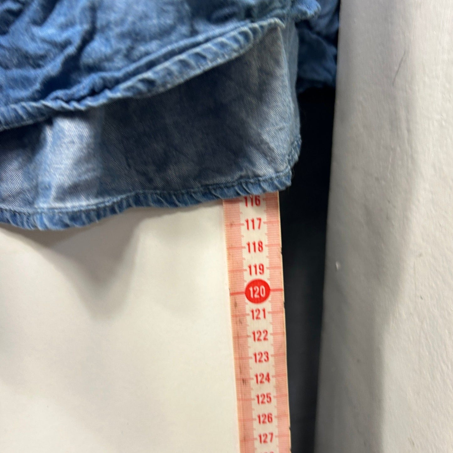 Little Party Dress Blue Chambray Cotton Long Maxi Shirt Dress Size 18