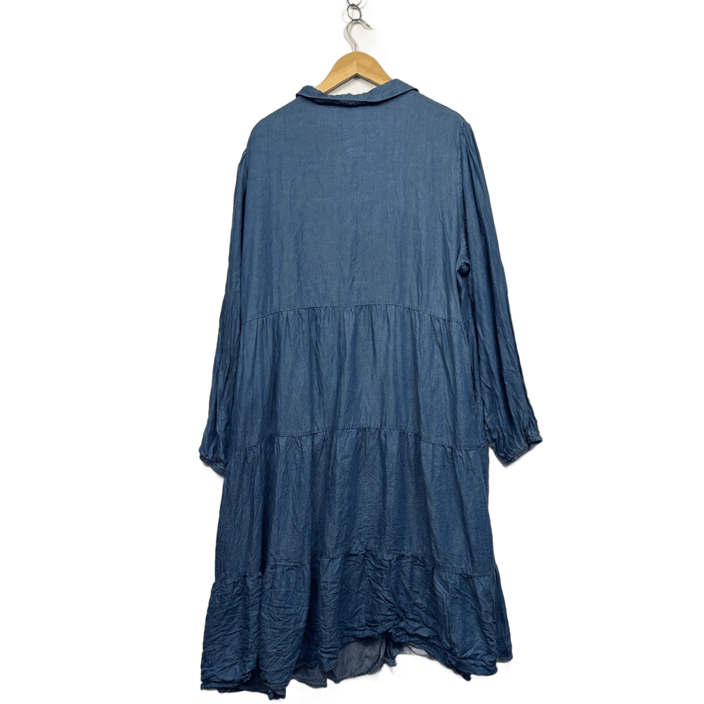 Little Party Dress Blue Chambray Cotton Long Maxi Shirt Dress Size 18