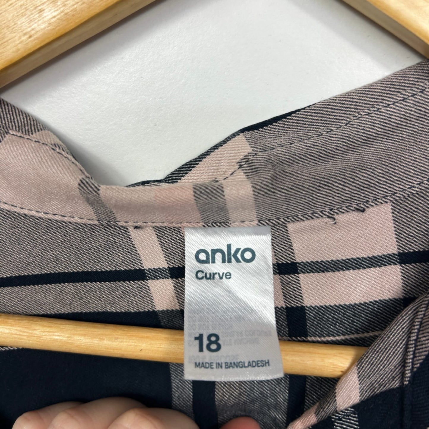 Anko Black Pink Check Button Up Long Sleeve Viscose Top