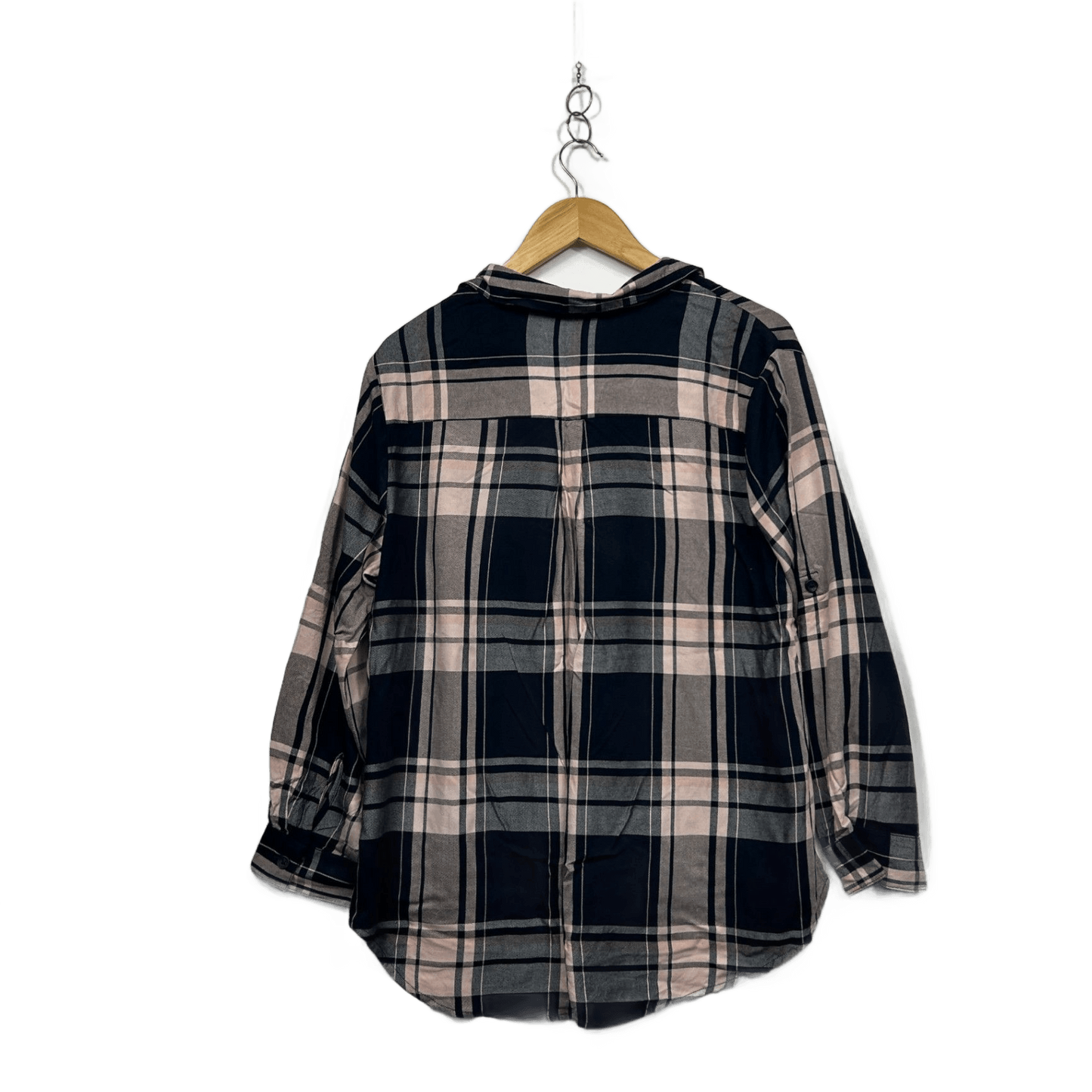 Anko Black Pink Check Button Up Long Sleeve Viscose Top