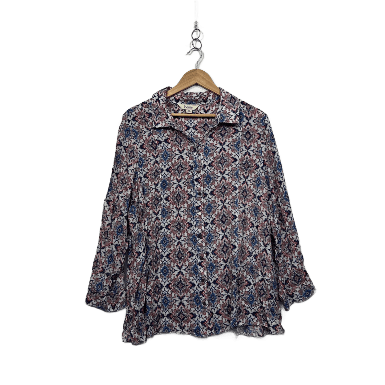 Beme Multicoloured Viscose Long Sleeve Collared Button-up Top Size 18