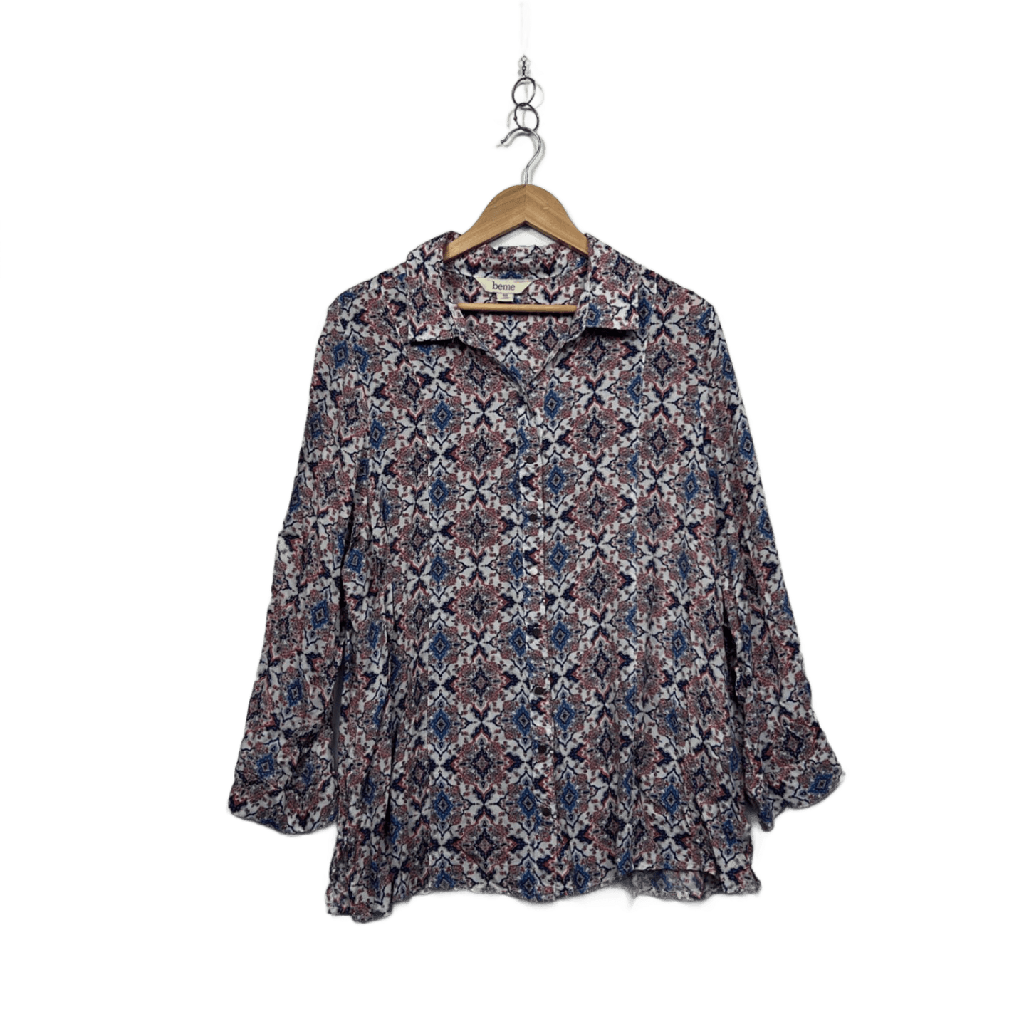 Beme Multicoloured Viscose Long Sleeve Collared Button-up Top Size 18