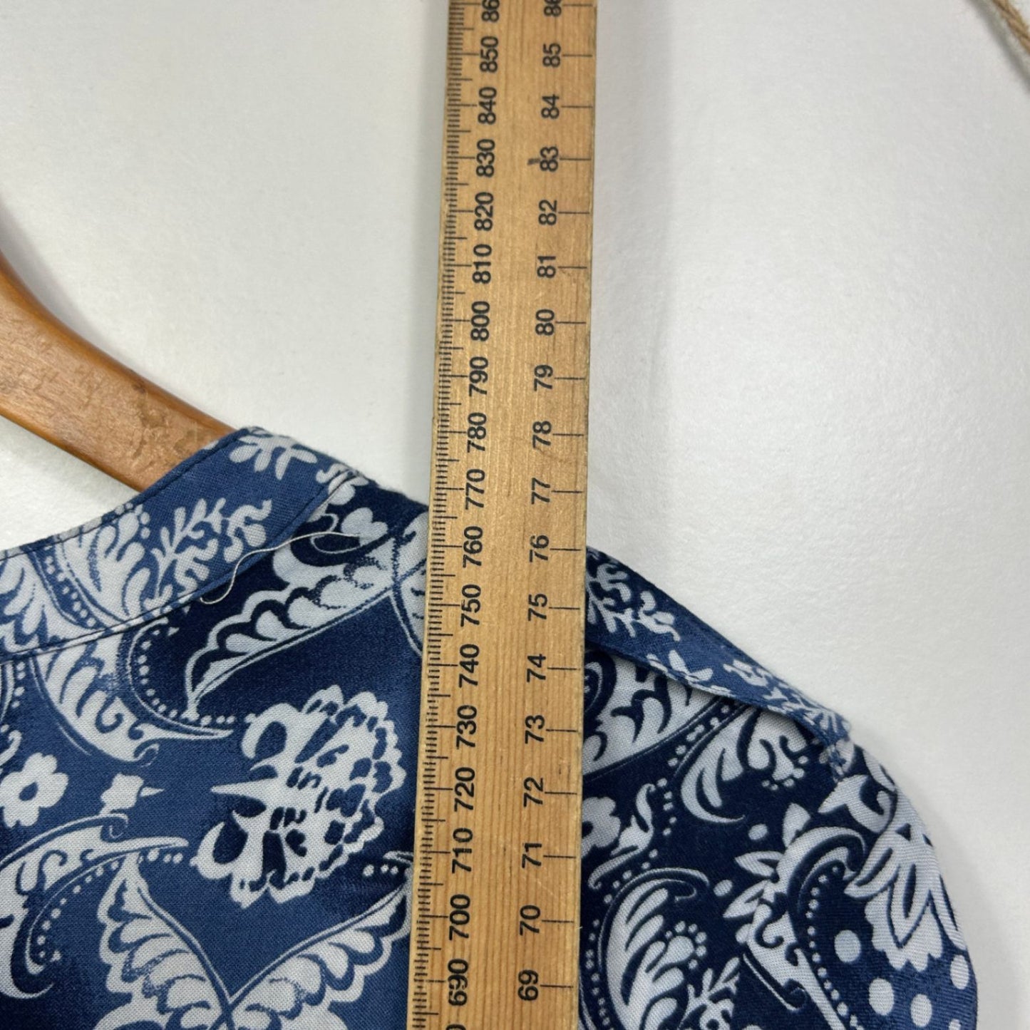 Katies Navy White Paisley Print Button Up Roll Tab Sleeve Top Size 18