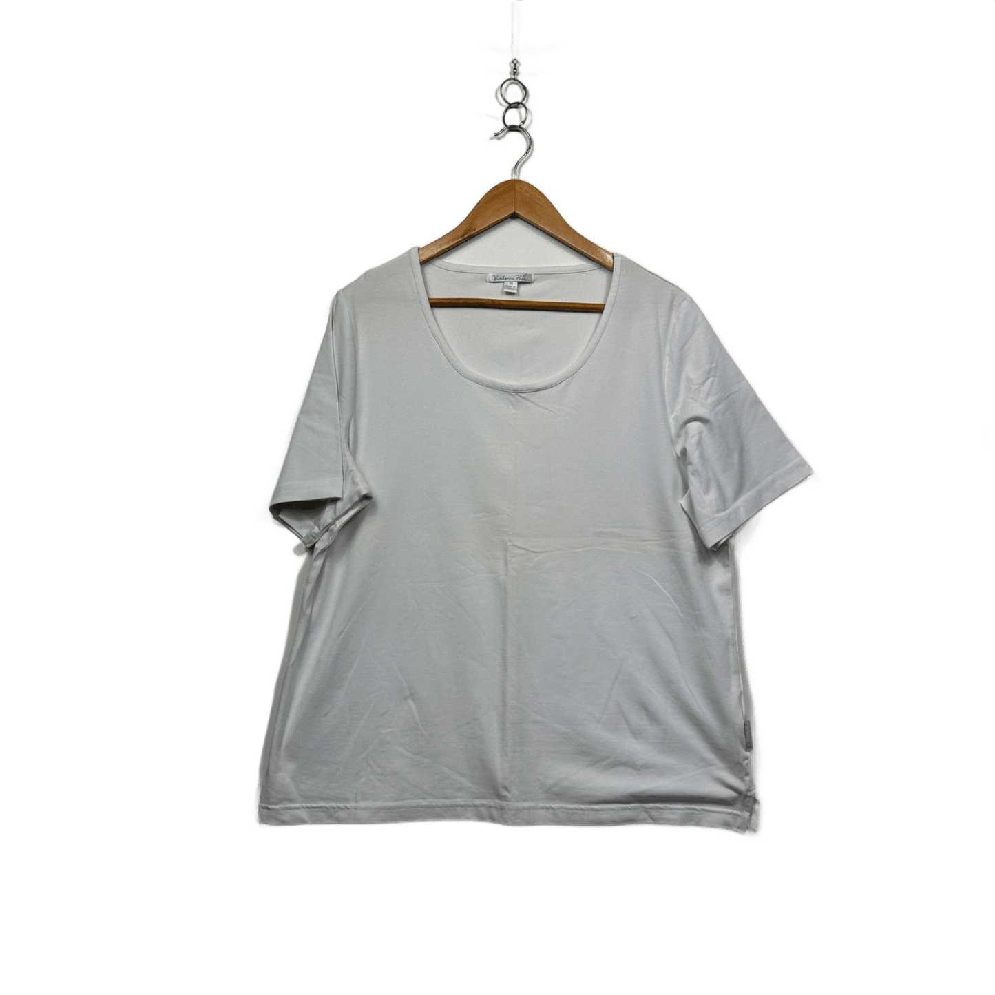 Victoria Hill Womens White Short Sleeve Crew Neck Basic Tee T-shirt Size 18