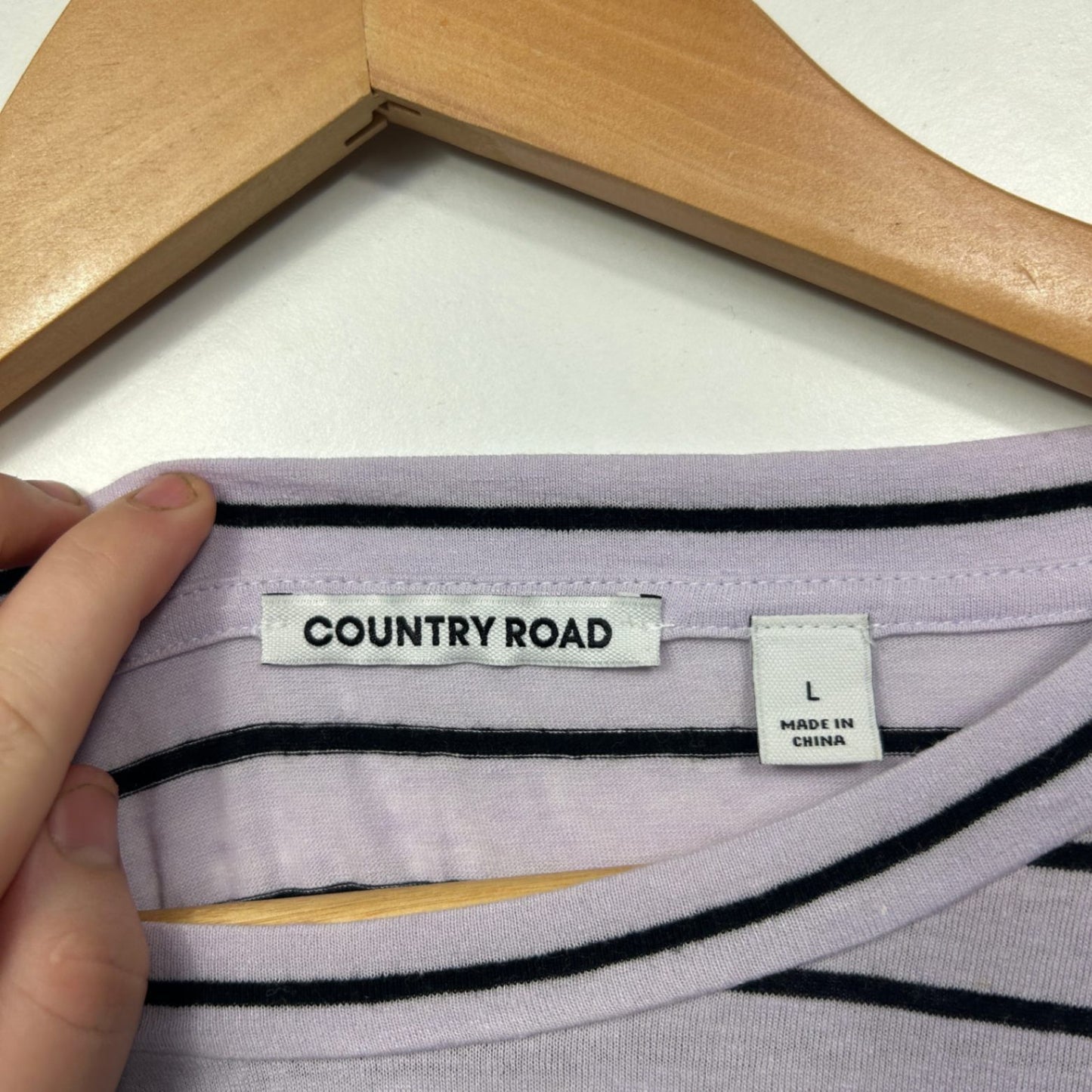 Country Road Mauve Black Long Sleeve Linen Blend Striped Casual Top Size L