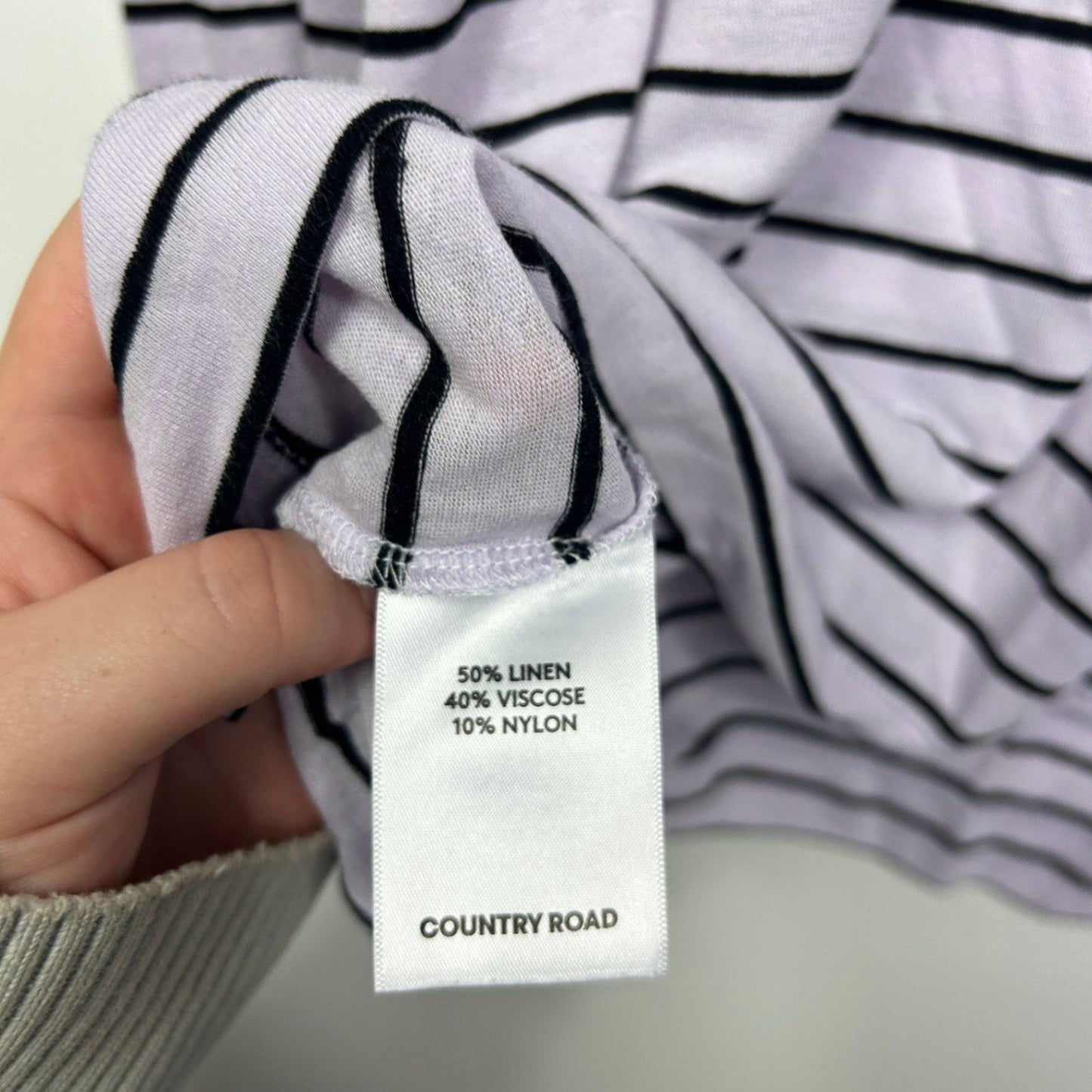 Country Road Mauve Black Long Sleeve Linen Blend Striped Casual Top Size L