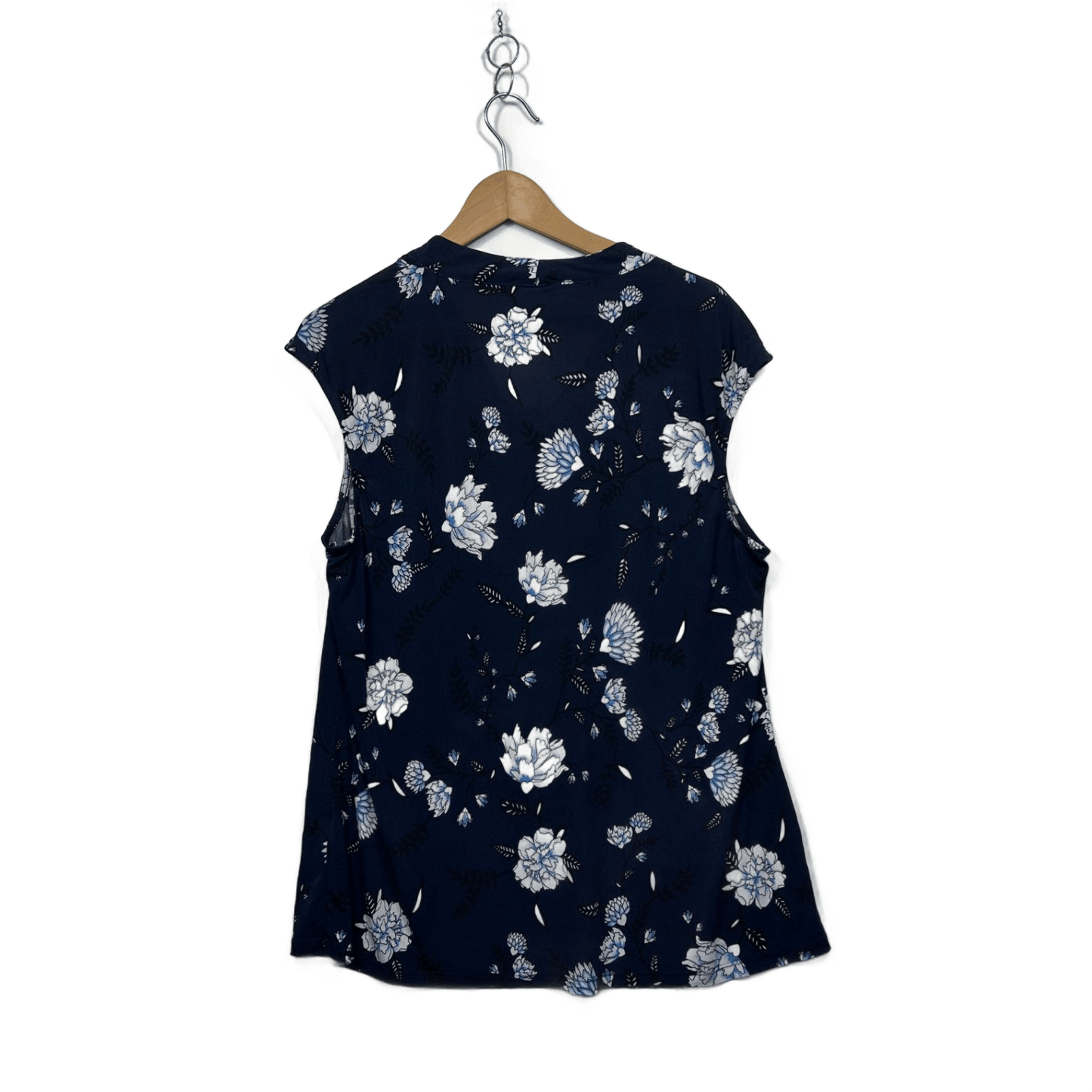 Jacqui E Navy Floral Short Sleeve Top Size 14  Large