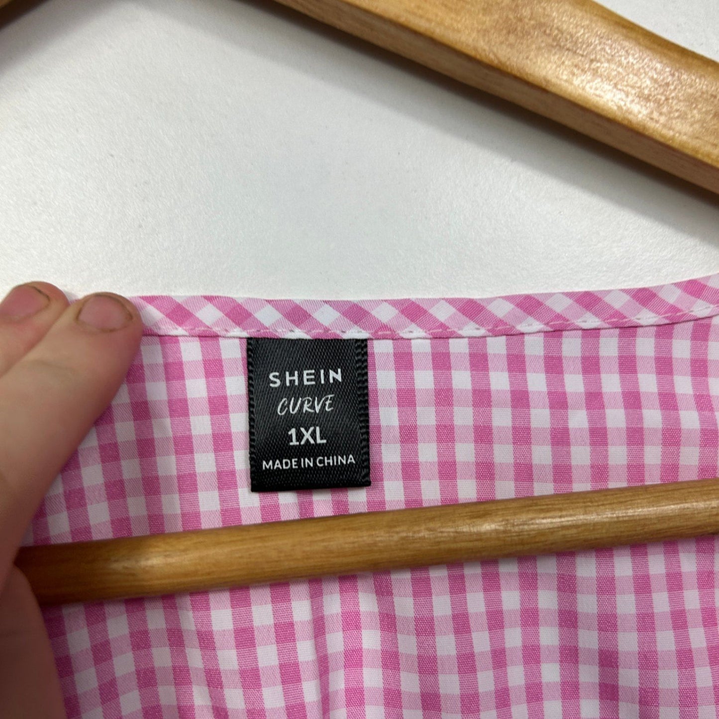 Shein Pink Gingham Check Front Open Tie Size XL