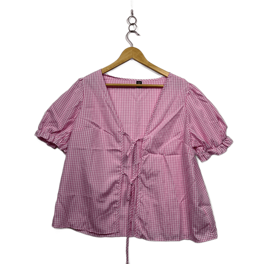 Shein Pink Gingham Check Front Open Tie Size XL