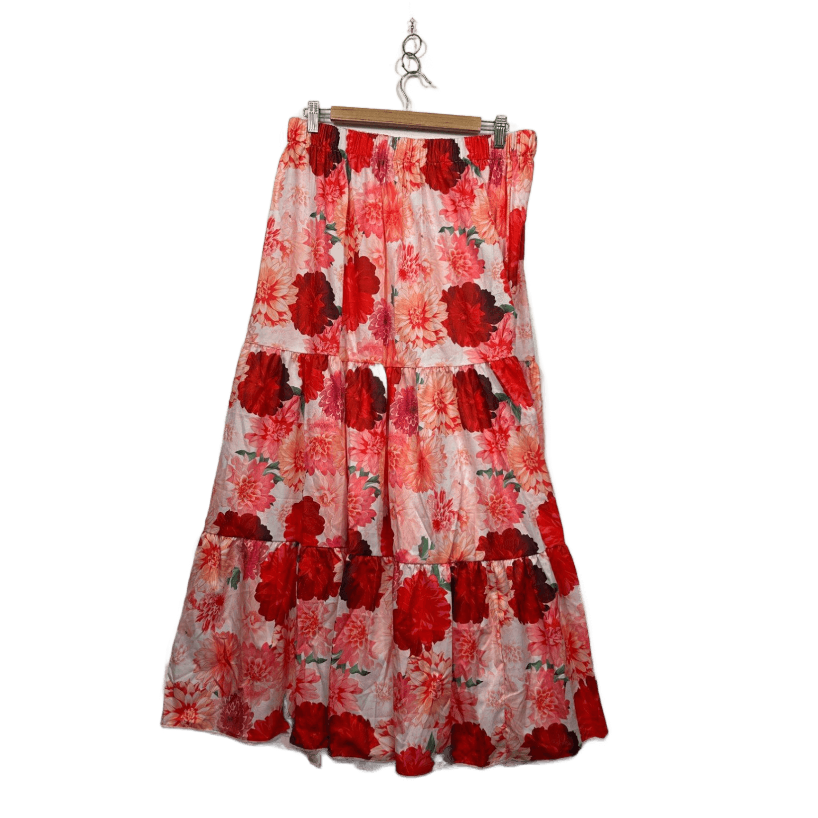 Shein Womens Pink Red Floral Tiered Maxi Skirt Size 14-16