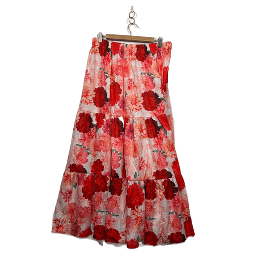Shein Womens Pink Red Floral Tiered Maxi Skirt Size 14-16