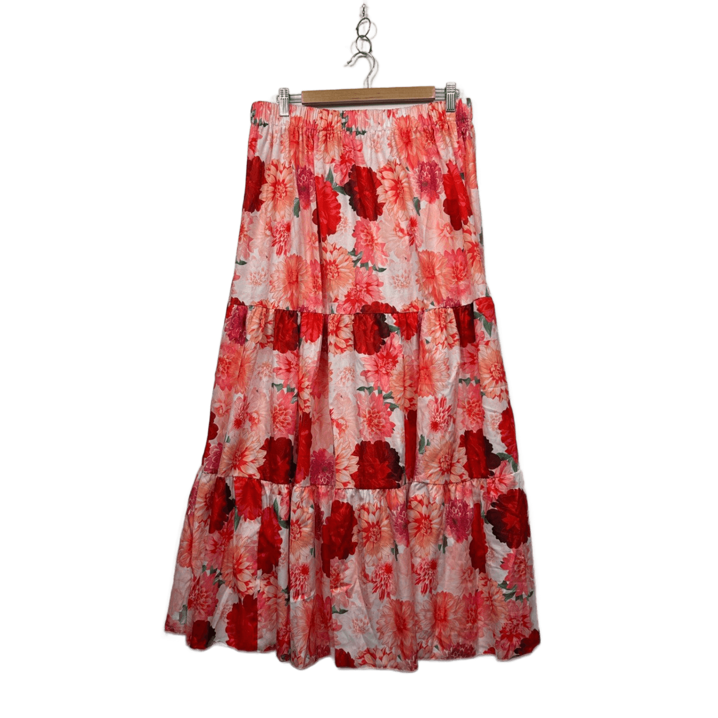 Shein Womens Pink Red Floral Tiered Maxi Skirt Size 14-16