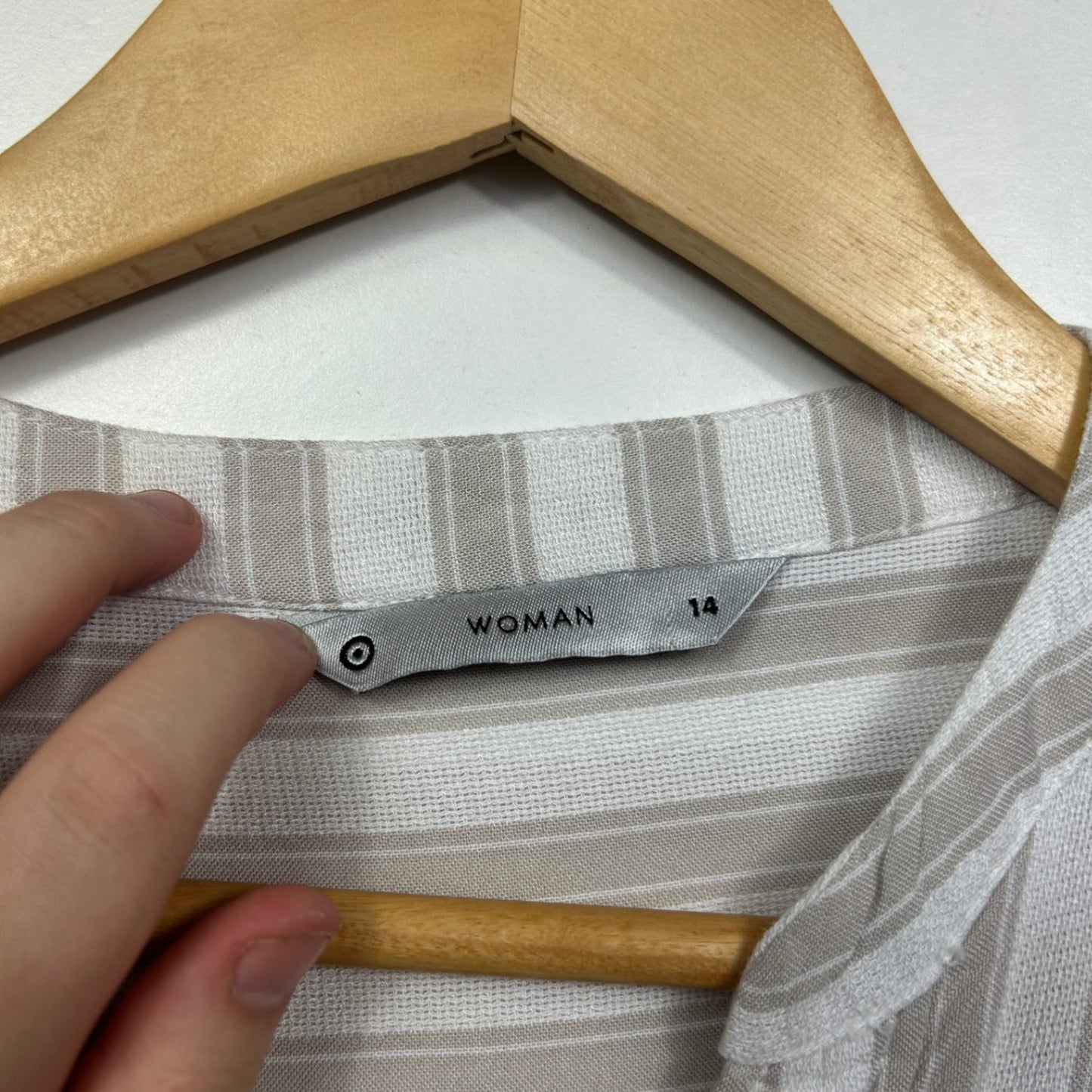Target Striped Beige White Long Sleeve Button Up Top Size 14