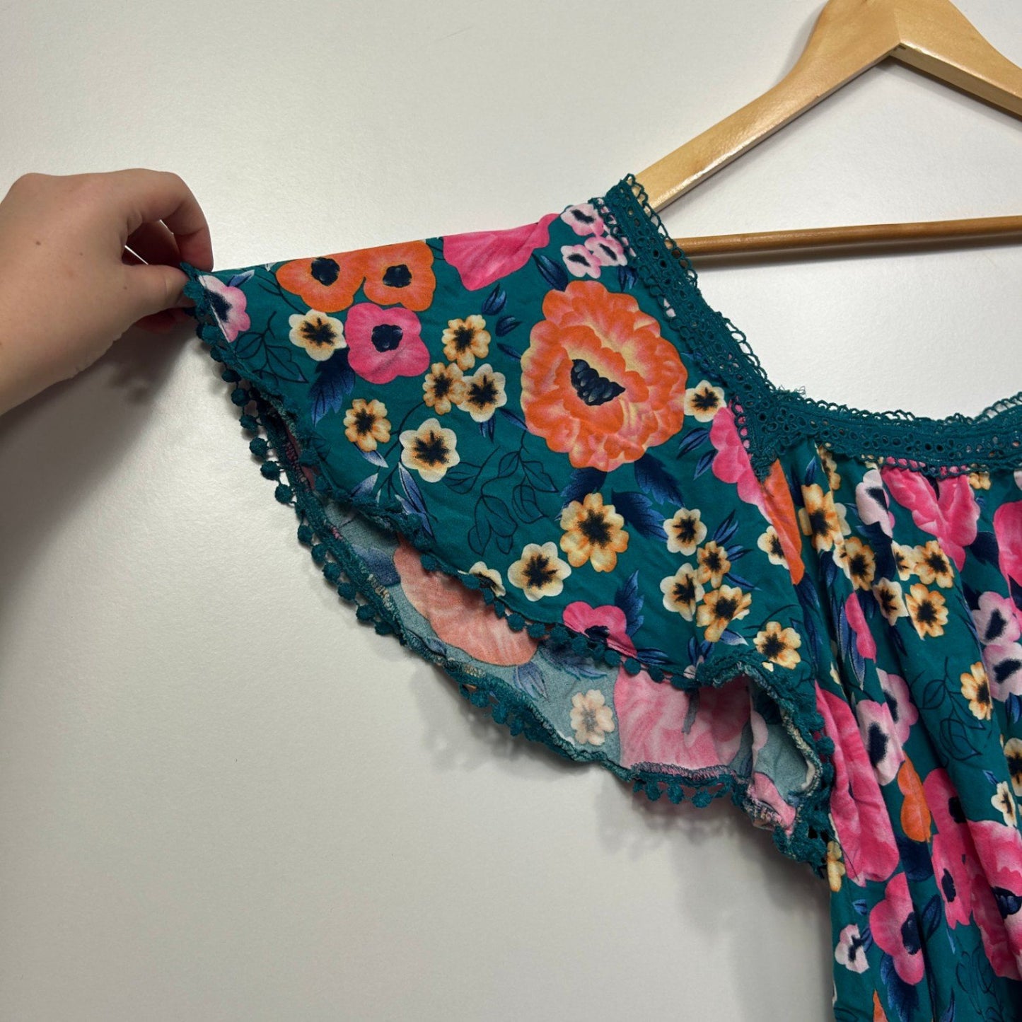 Little Party Dress Multicoloured Teal Floral Top Size 20