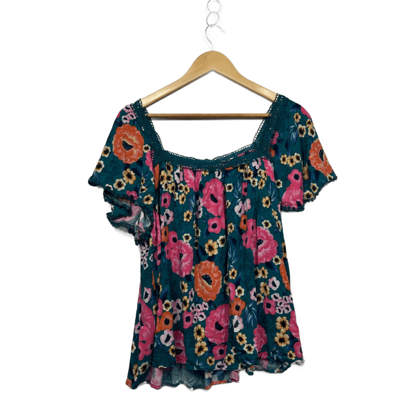Little Party Dress Multicoloured Teal Floral Top Size 20