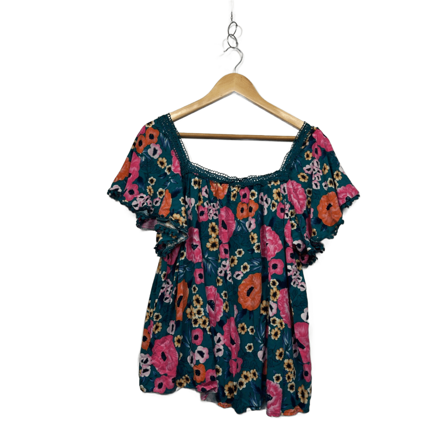 Little Party Dress Multicoloured Teal Floral Top Size 20