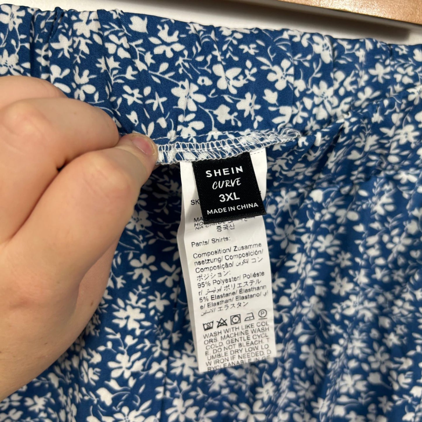 Shein Curve Womens Blue White Floral Wide Leg Trousers Pants Size 3XL