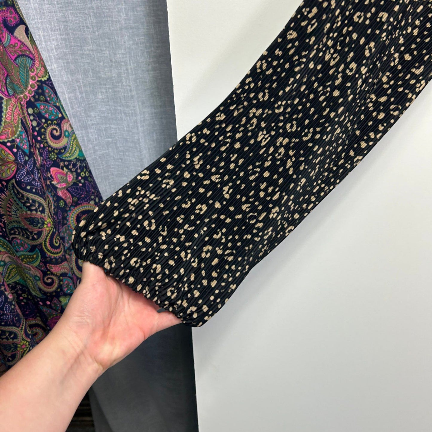 Anko Black Beige Pleated Long Sleeve Dress Size 20