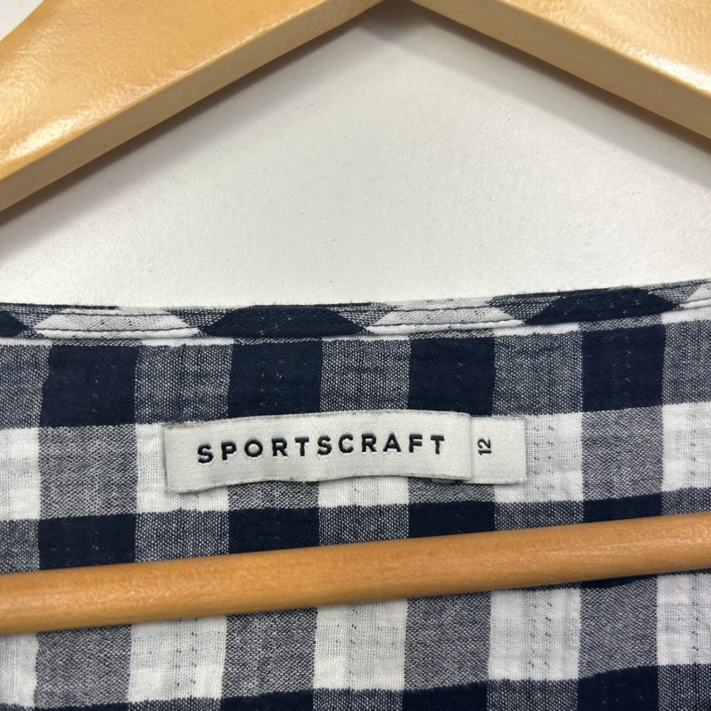 Sportscraft Black White Gingham Check Long Sleeve Cotton Top Blouse Size 12