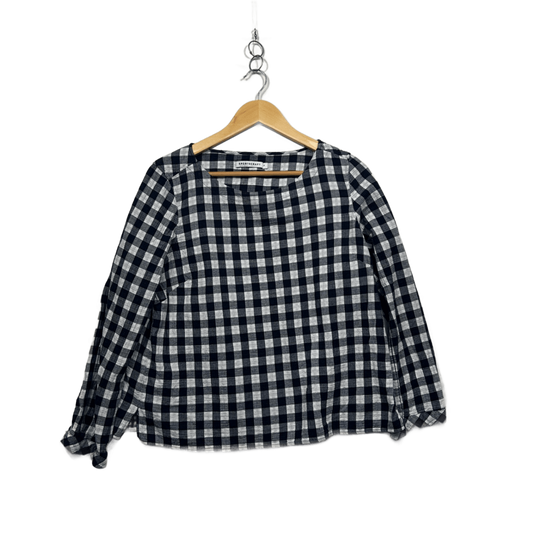 Sportscraft Black White Gingham Check Long Sleeve Cotton Top Blouse Size 12