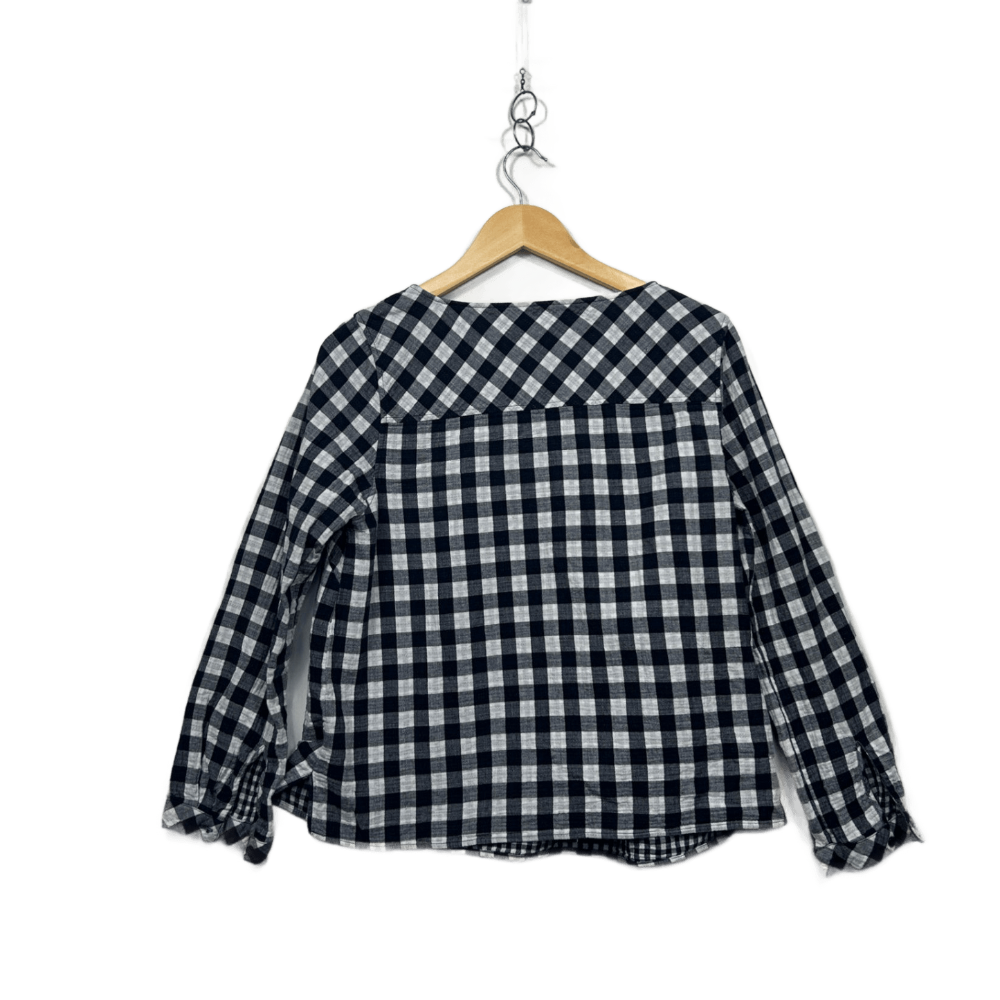 Sportscraft Black White Gingham Check Long Sleeve Cotton Top Blouse Size 12