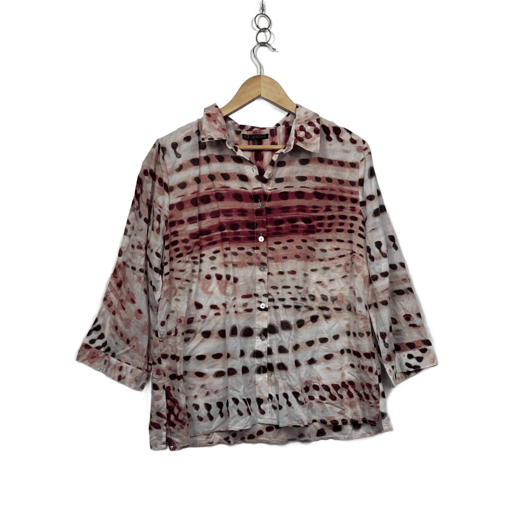 Liz Jordan Womens Multicoloured Cotton 3/4 Sleeve Button-up Blouse Size 14