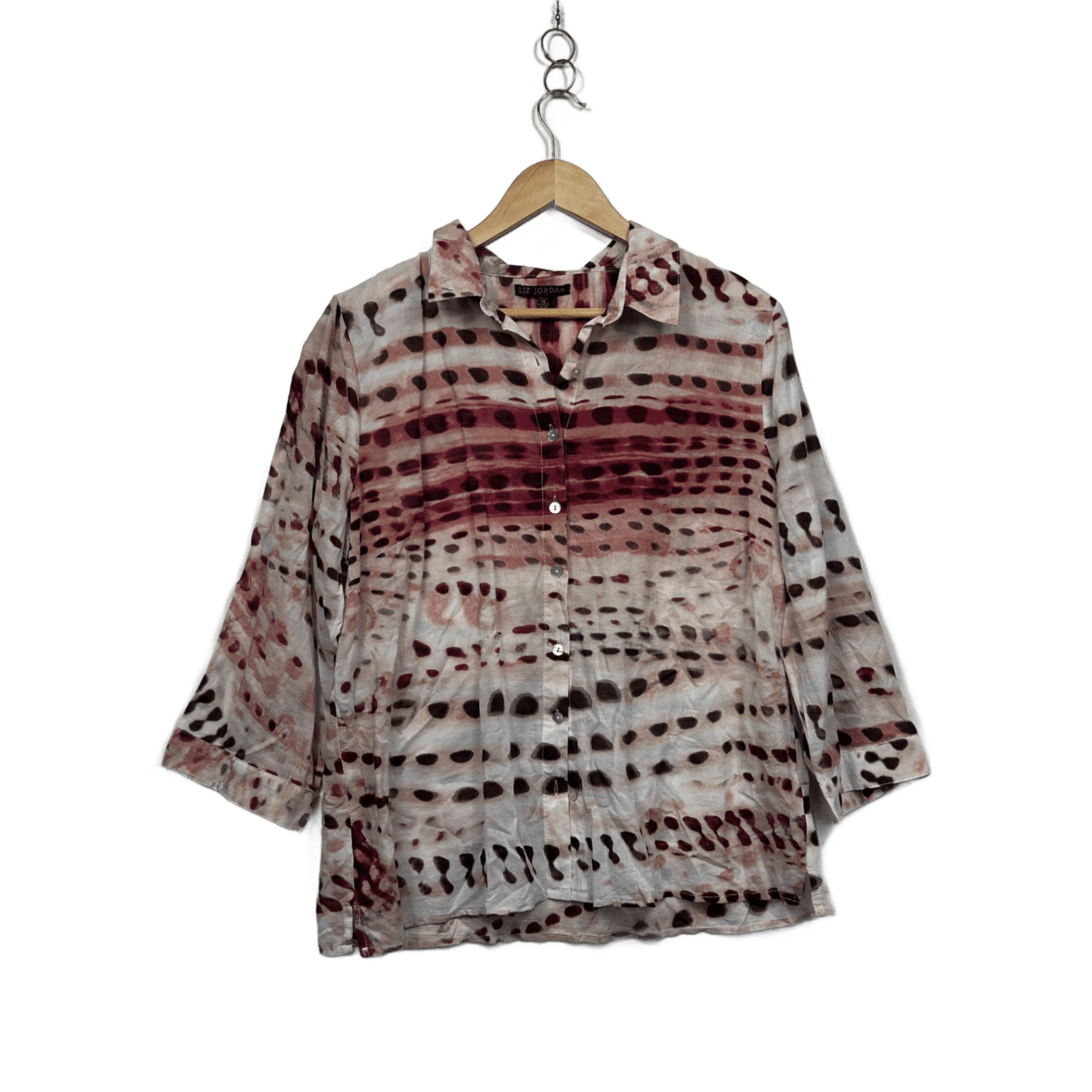 Liz Jordan Womens Multicoloured Cotton 3/4 Sleeve Button-up Blouse Size 14